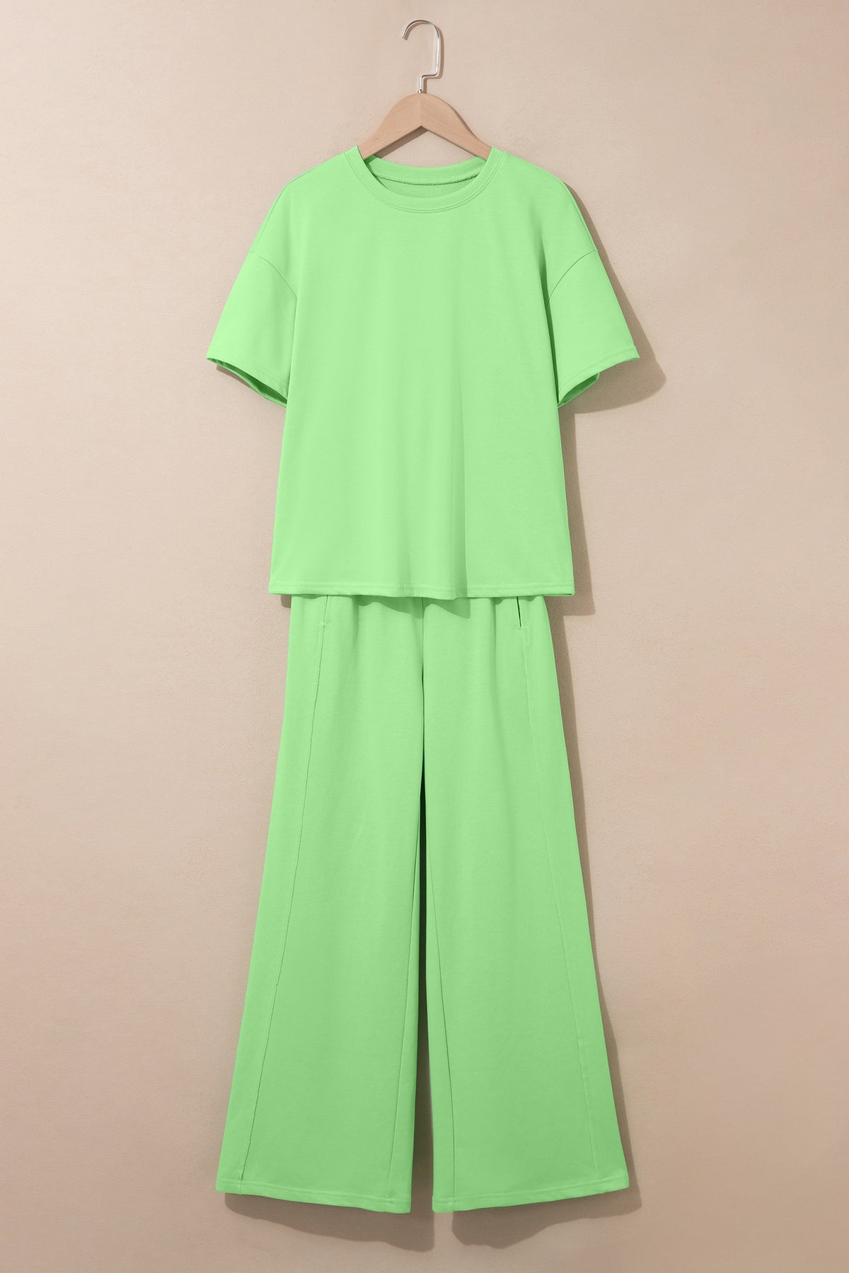 Green Solid Cover Oversize Tee Pocketed Casual Pants 2pcs Outfit 🇺🇸