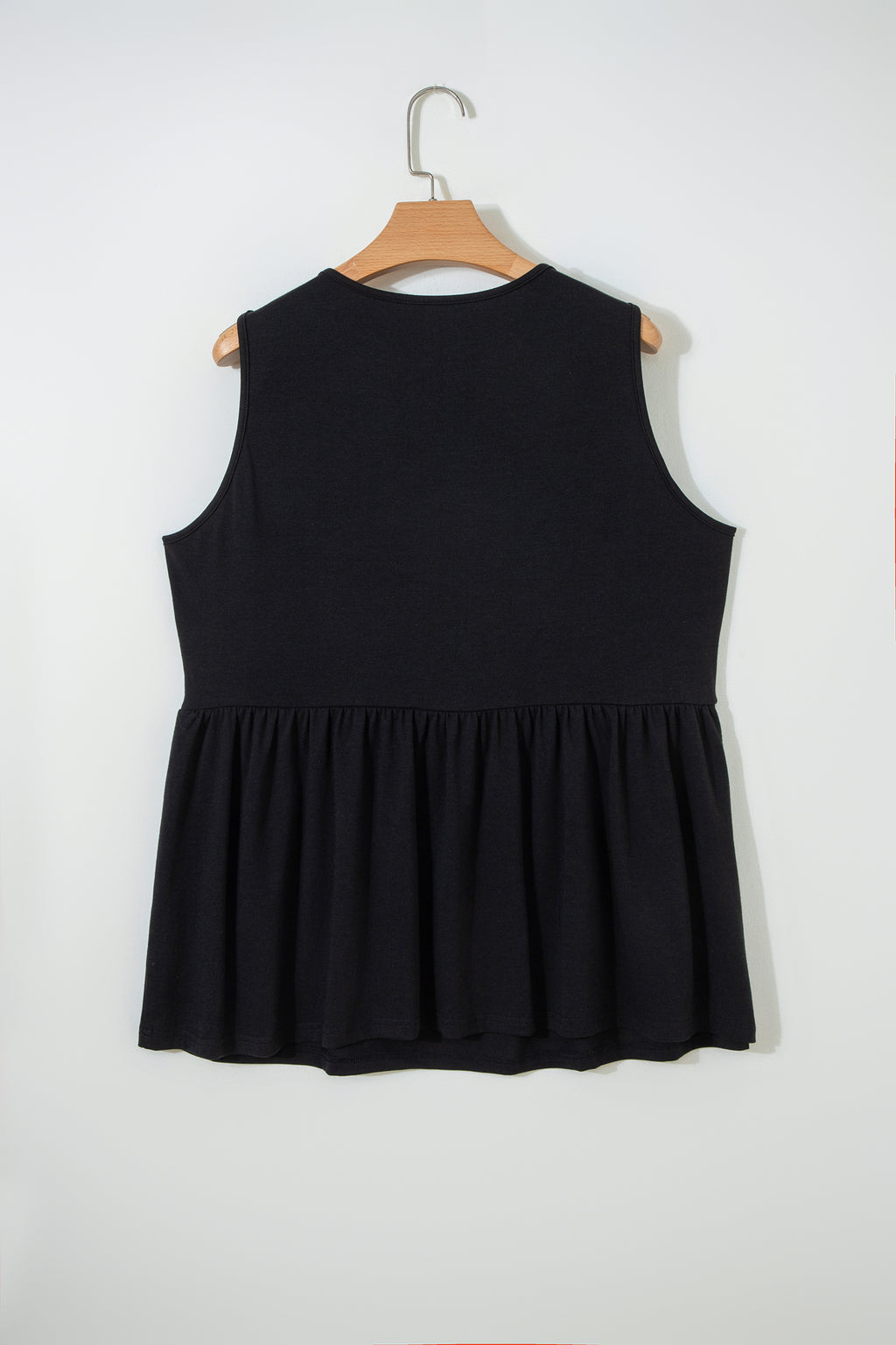 Black Plus Size Solid Color Bow Tie Peplum Tank Top 🇺🇸