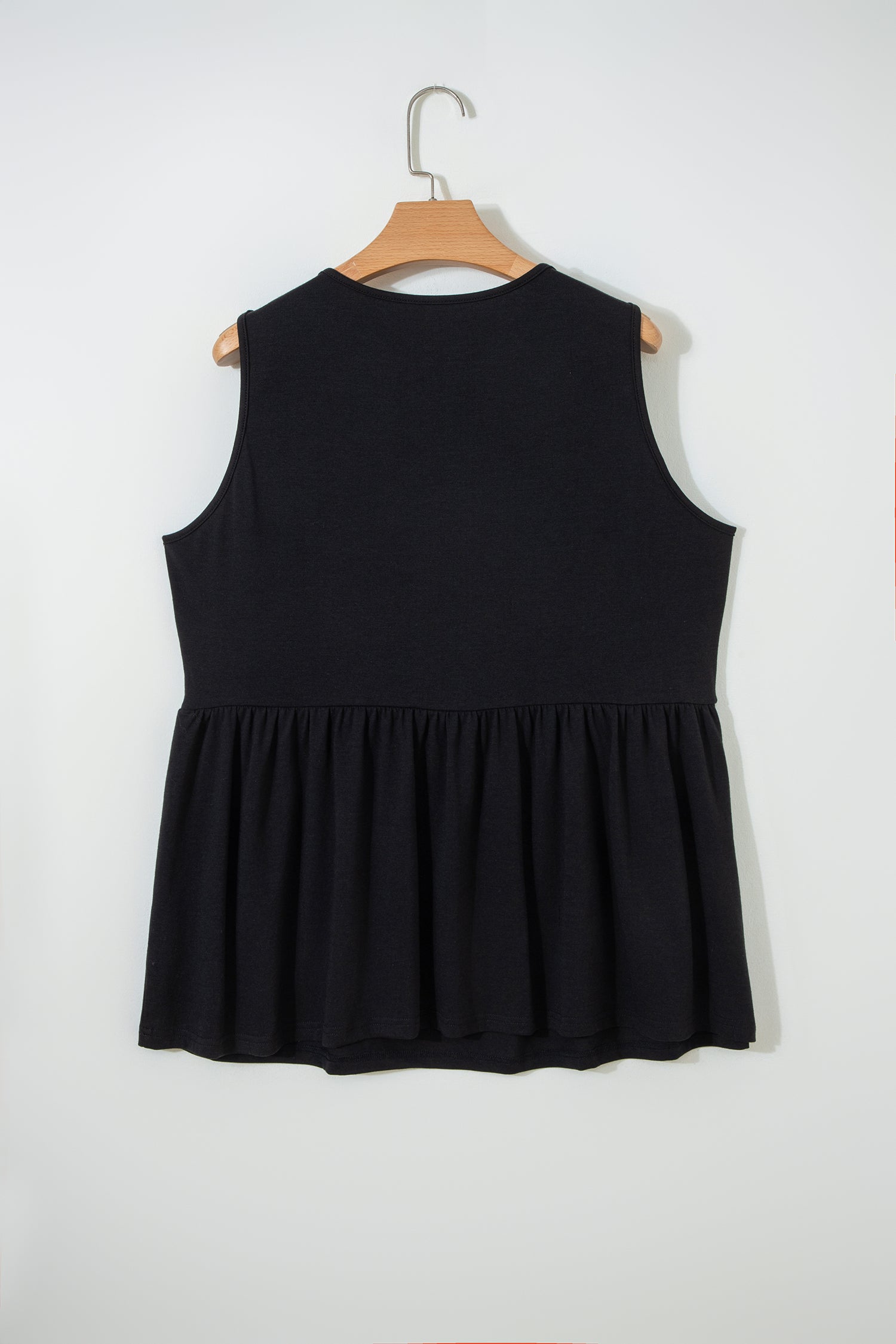 Black Plus Size Solid Color Bow Tie Peplum Tank Top 🇺🇸