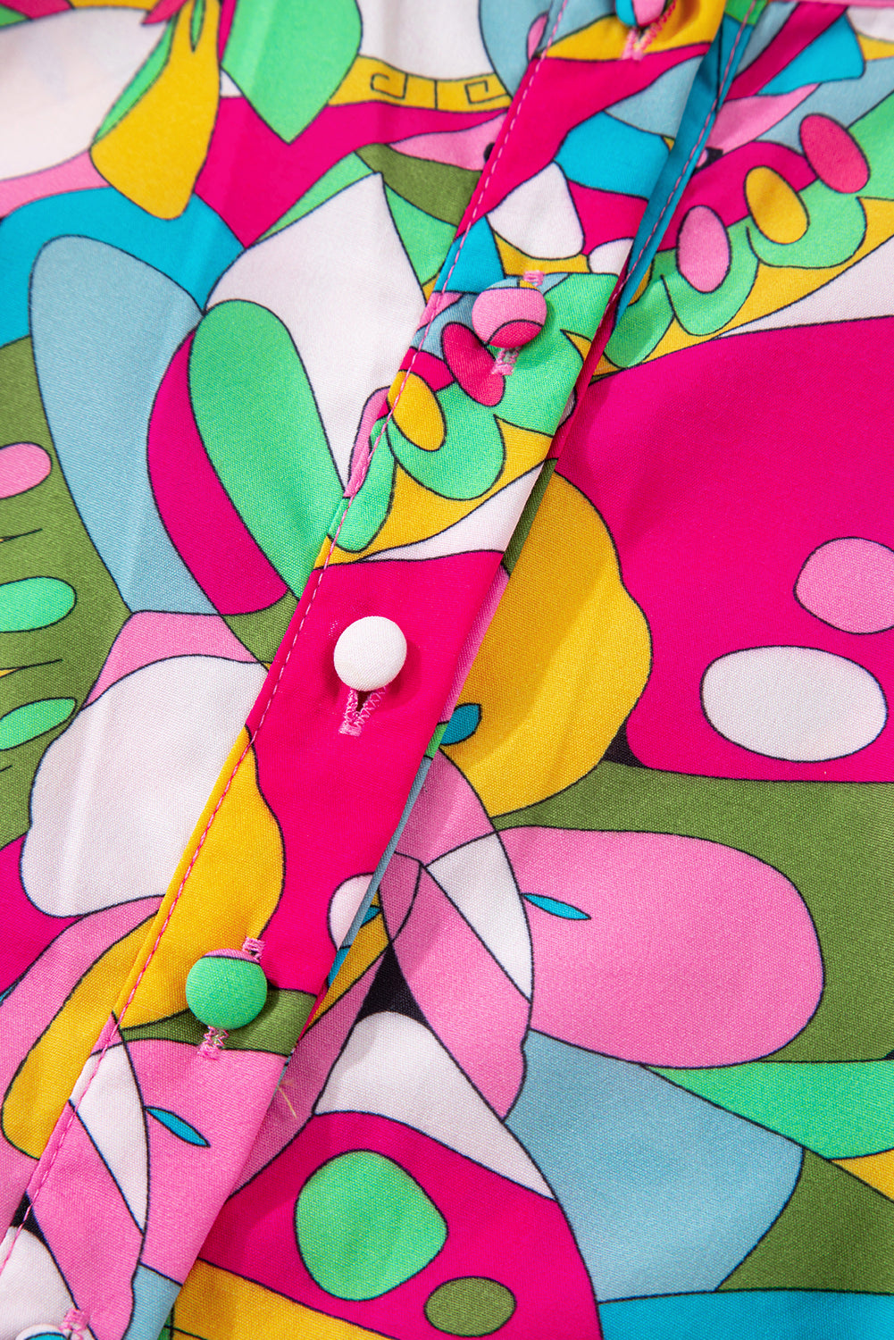 Pink Abstract Printed Lantern Sleeve Buttoned Mini Dress 🇺🇸