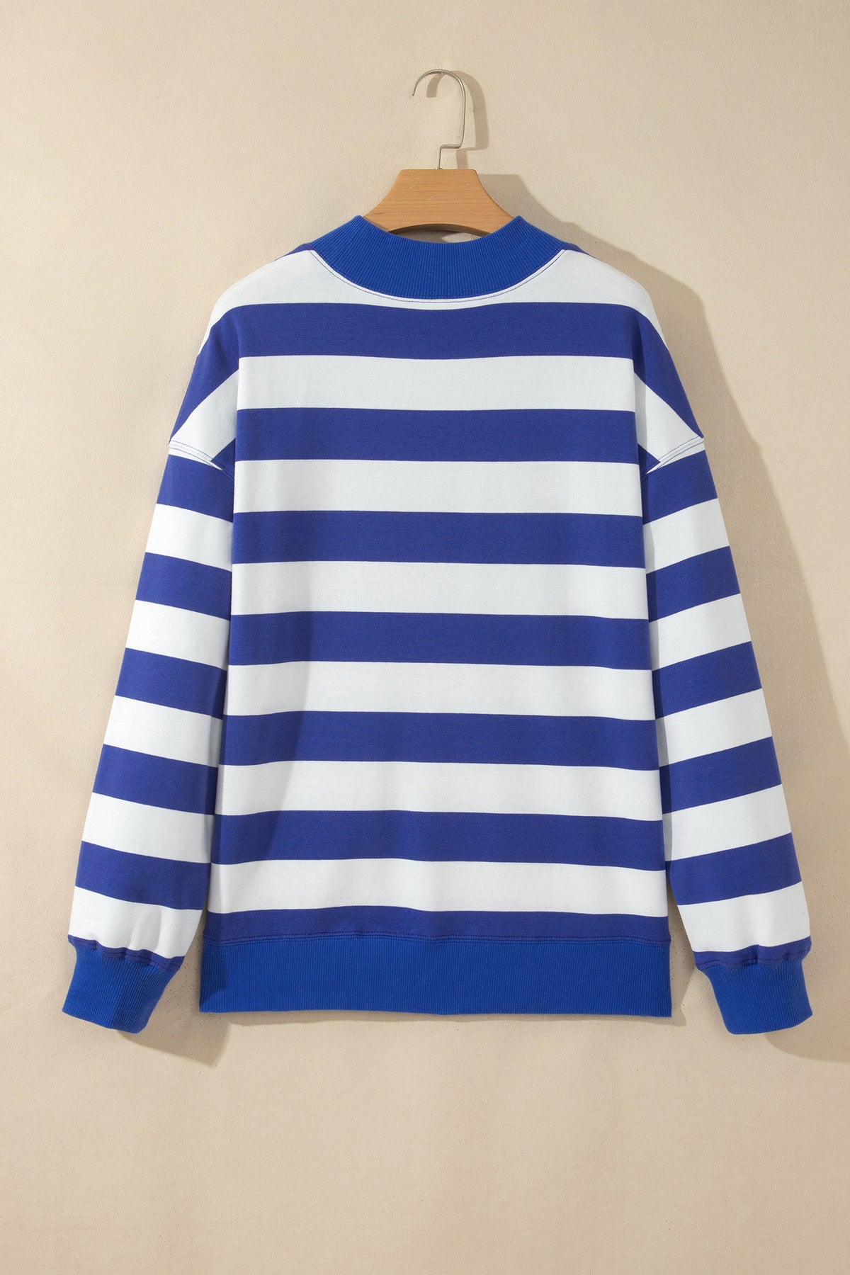Blue Stripe Colorblock Mock Neck Relaxed Sweatshirt 🇺🇸