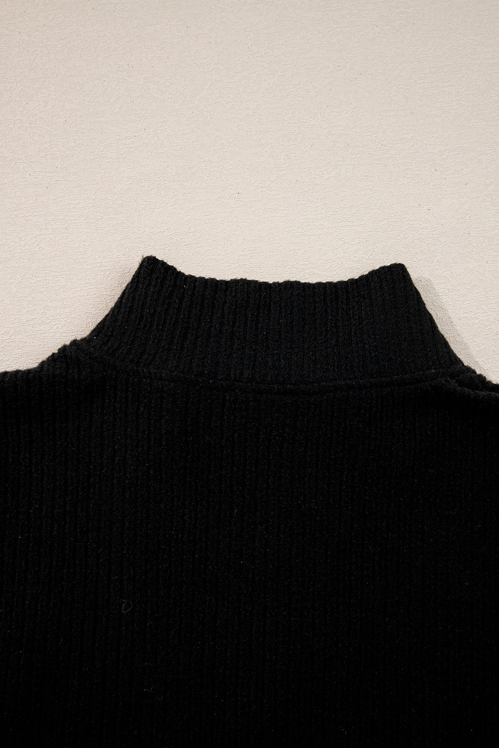 Black Ribbed Zip Stand Neck Drop Shoulder Pullover Bodycon Skirt 2pcs Set 🇺🇸