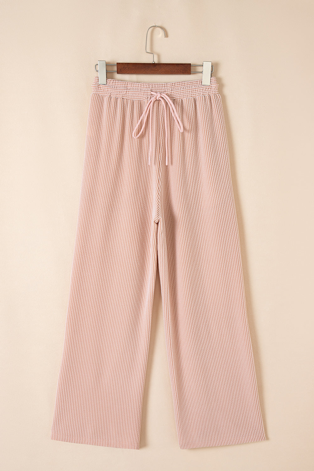 Smoke Gray Solid Corded Knit Short Sleeve T Shirt and Wide Leg Pants Set 🇨🇳