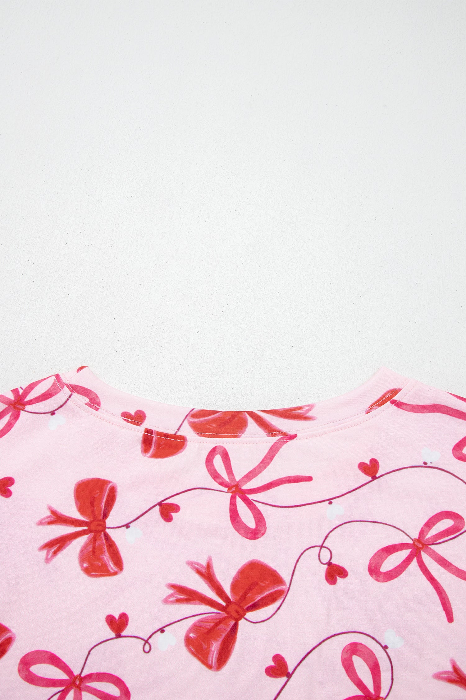 Red Romantic Bow Print Loose Tee Drawstring Shorts 2pcs Lounge Set 🇺🇸