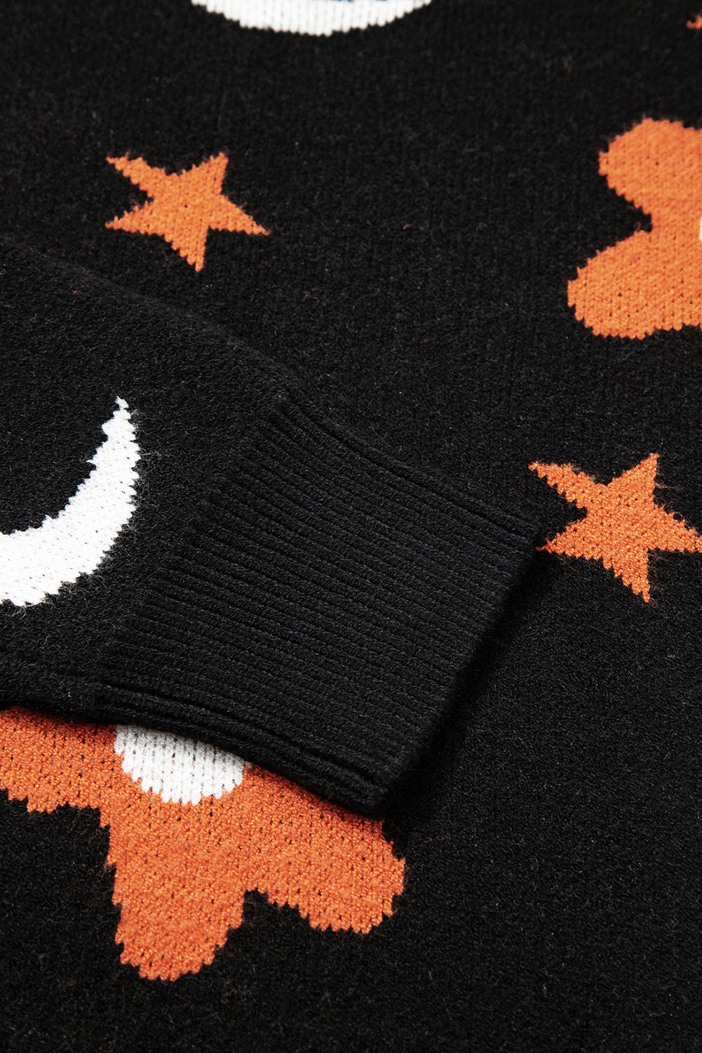 Black Halloween Mythical Night Pattern Drop Shoulder Sweater 🇺🇲