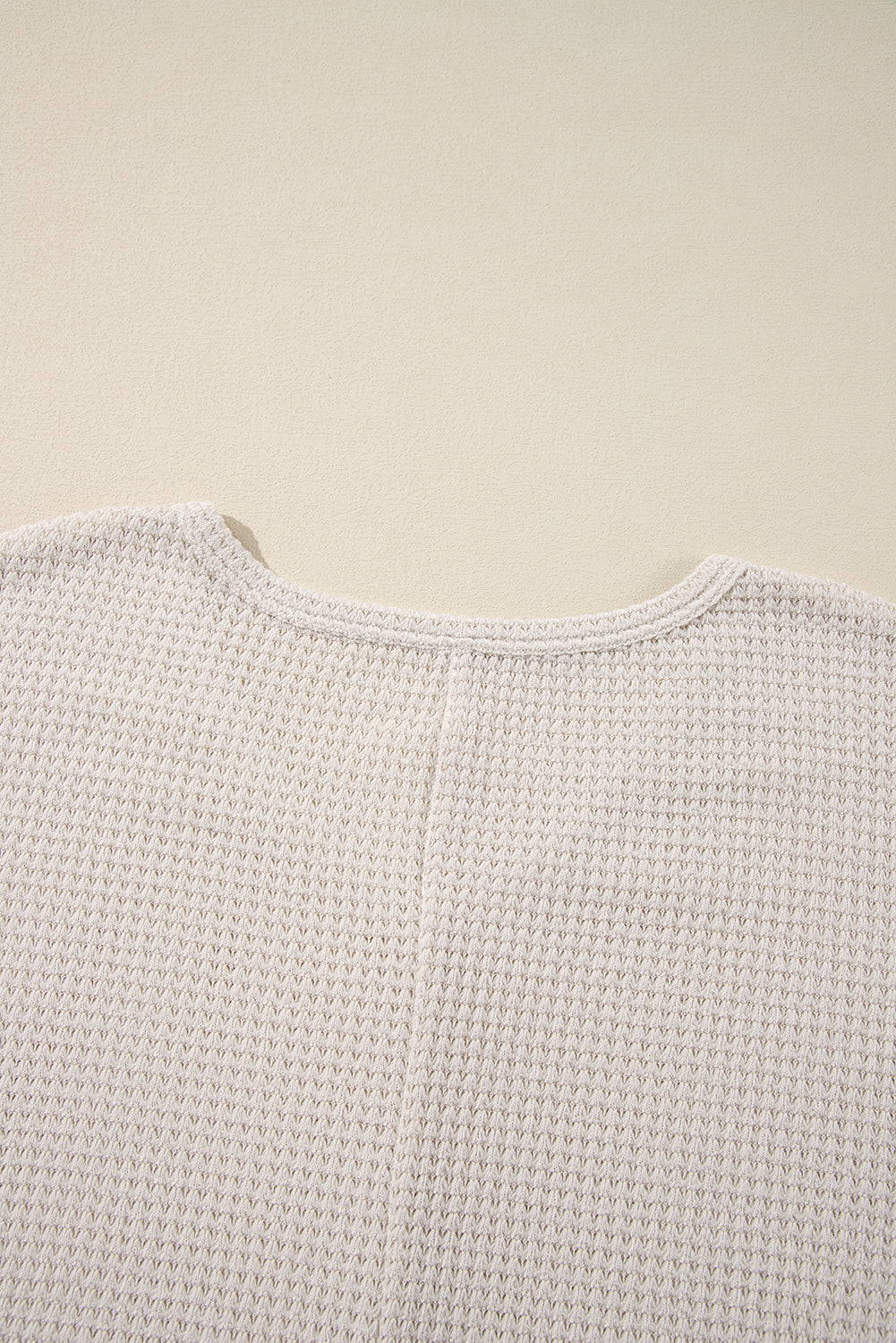 White Waffle Knit Side Slits Loose Fit V Neck Top 🇺🇲