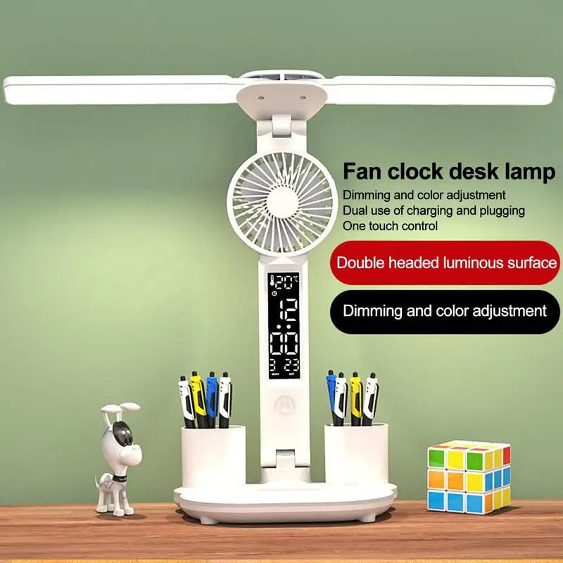 Foldable LED Table Light Eye Protection Multifunction Desk Lamp With Thermometer Calendar Fan Pen Holder Study Reading Fan Light 🇨🇳