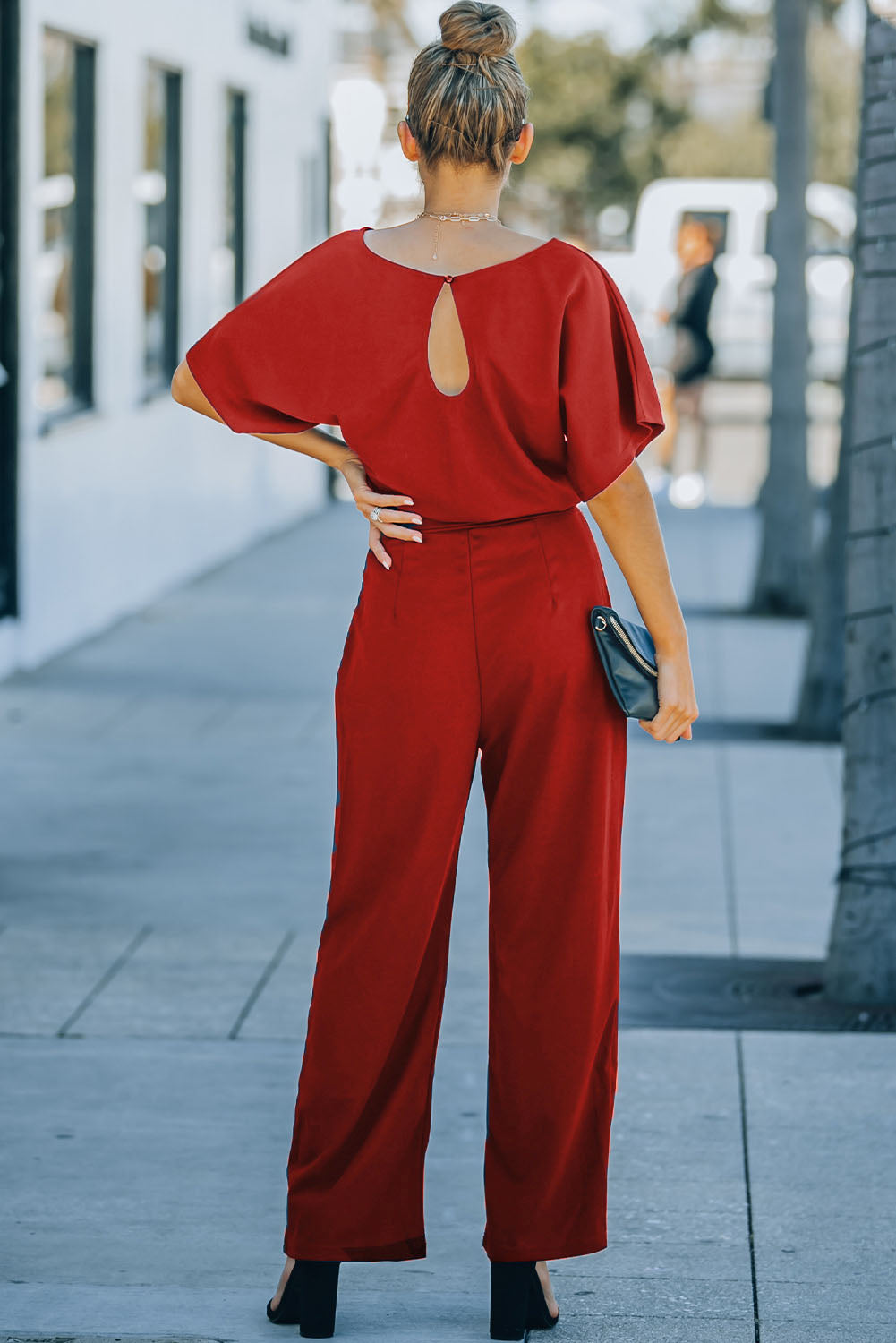 Fiery Red Belted Wide Leg Jumpsuit 🇺🇸