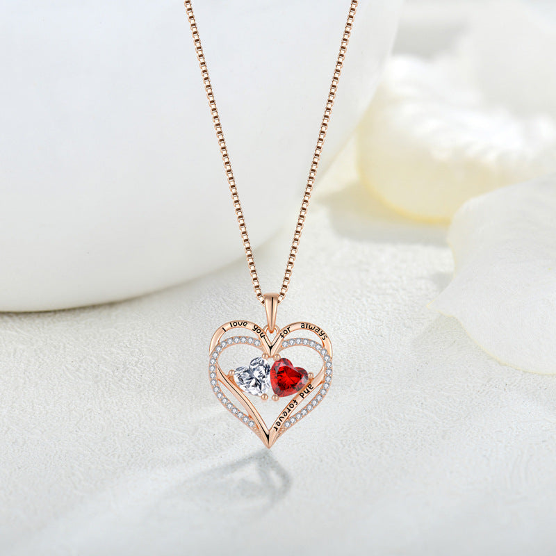 S925 Silver Double Love Necklace With Rhinestones Fashion Personality Heart-shaped Necklace 🇨🇳