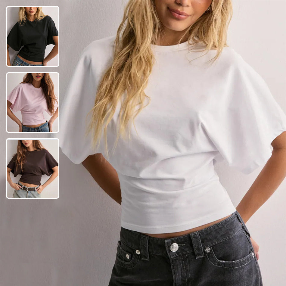 Summer Batwing Sleeve T-shirt Fashion Round Neck Pullover Short-sleeved Top 🇨🇳
