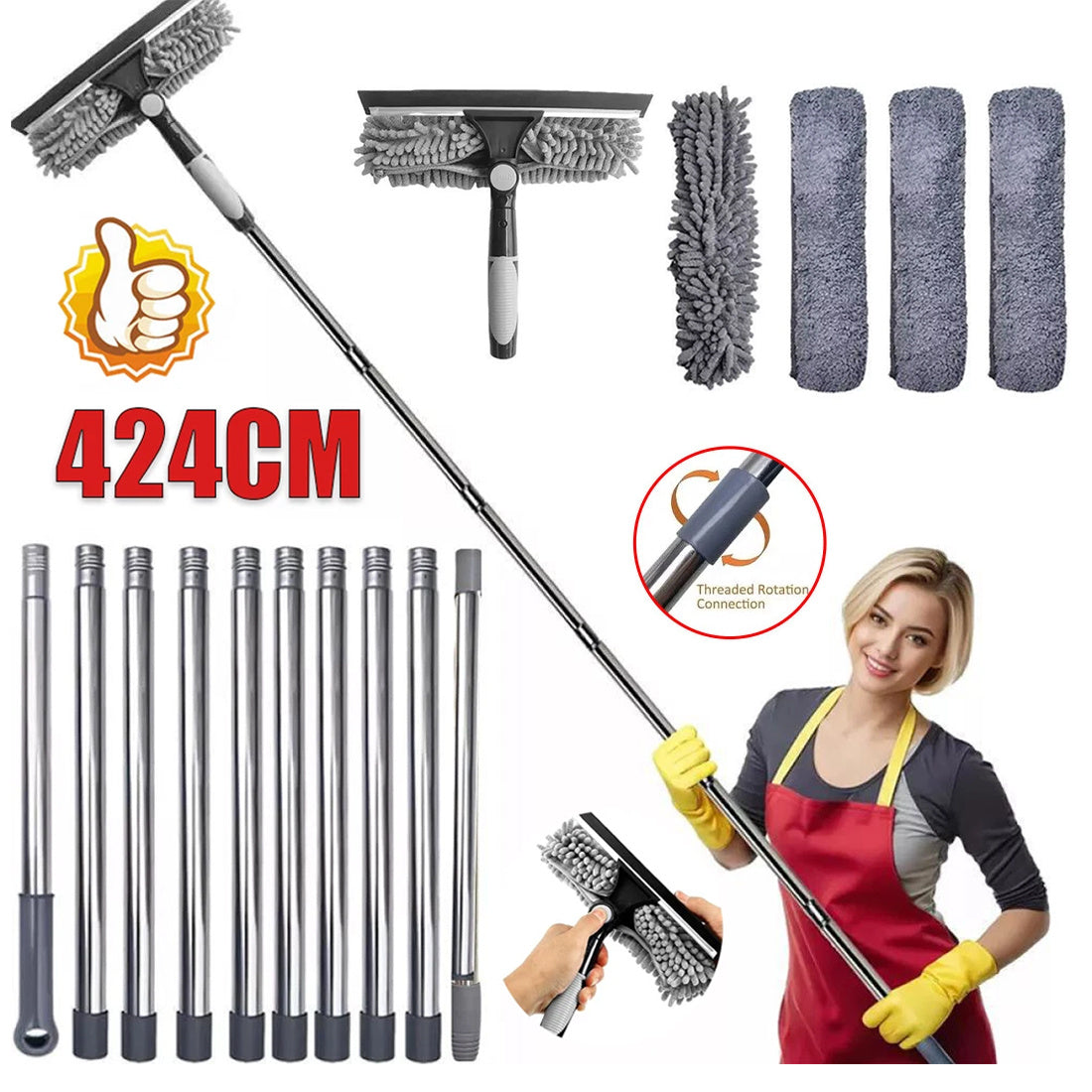 Telescopic Extendable Window Cleaner Equipment Glass Cleaning 4.5m Squeegee 🇨🇳