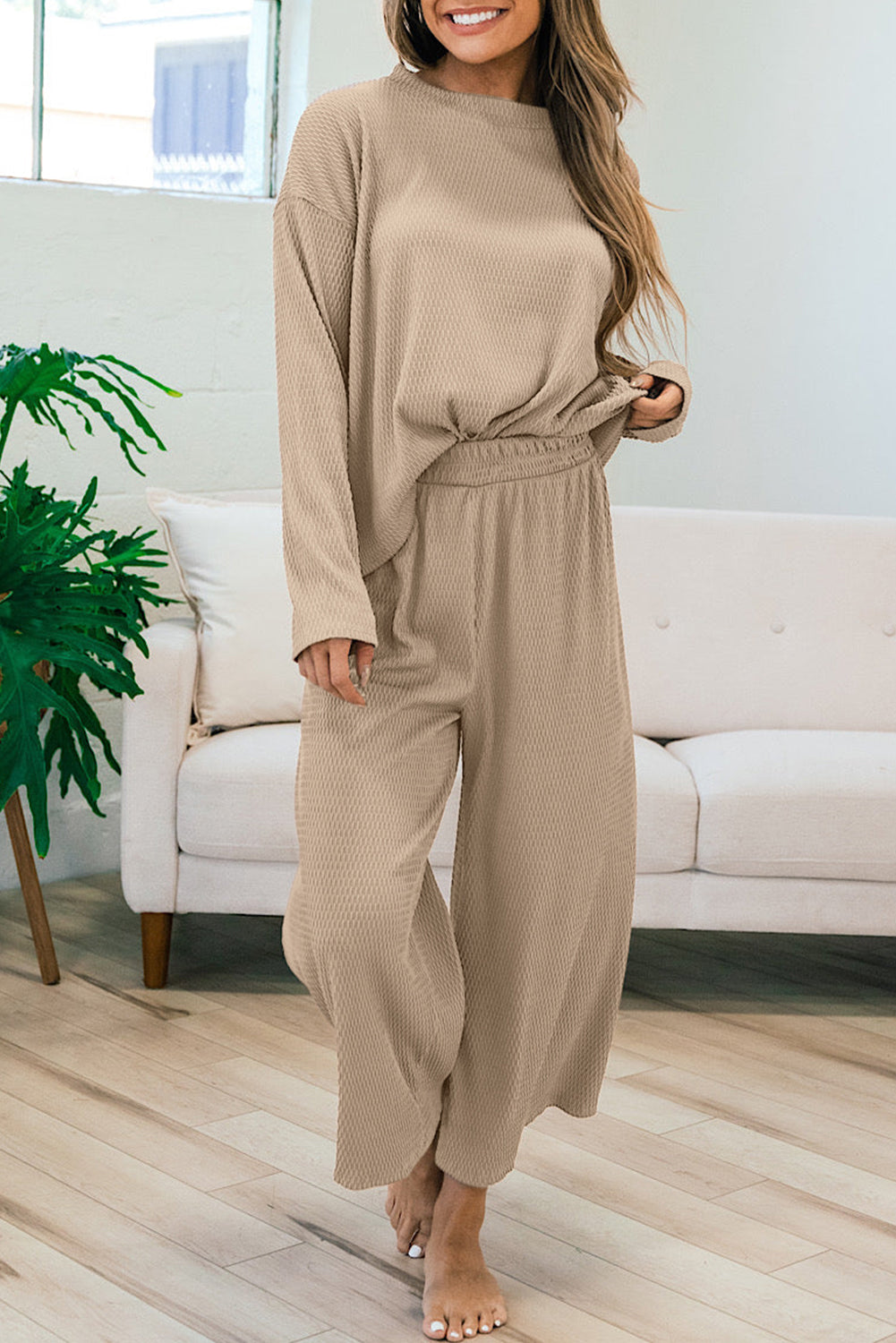 Smoke Gray Loose Textured Pullover and Pants Outfit 🇺🇸