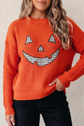Orange Drop Shoulder Long Sleeve Round Neck Halloween Sweater 🇺🇸