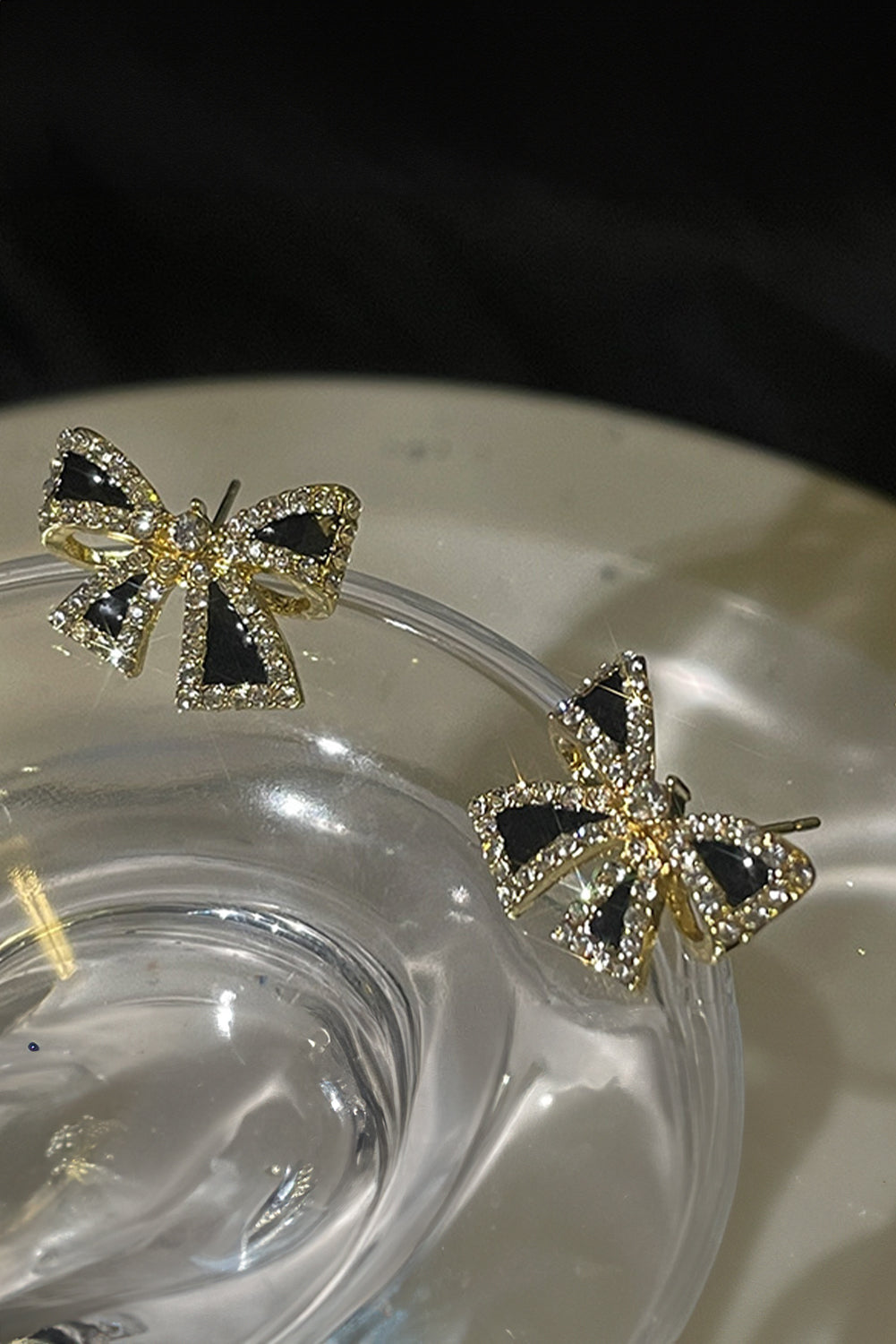 Black Rhinestone Bow Knot Stud Earrings 🇺🇸