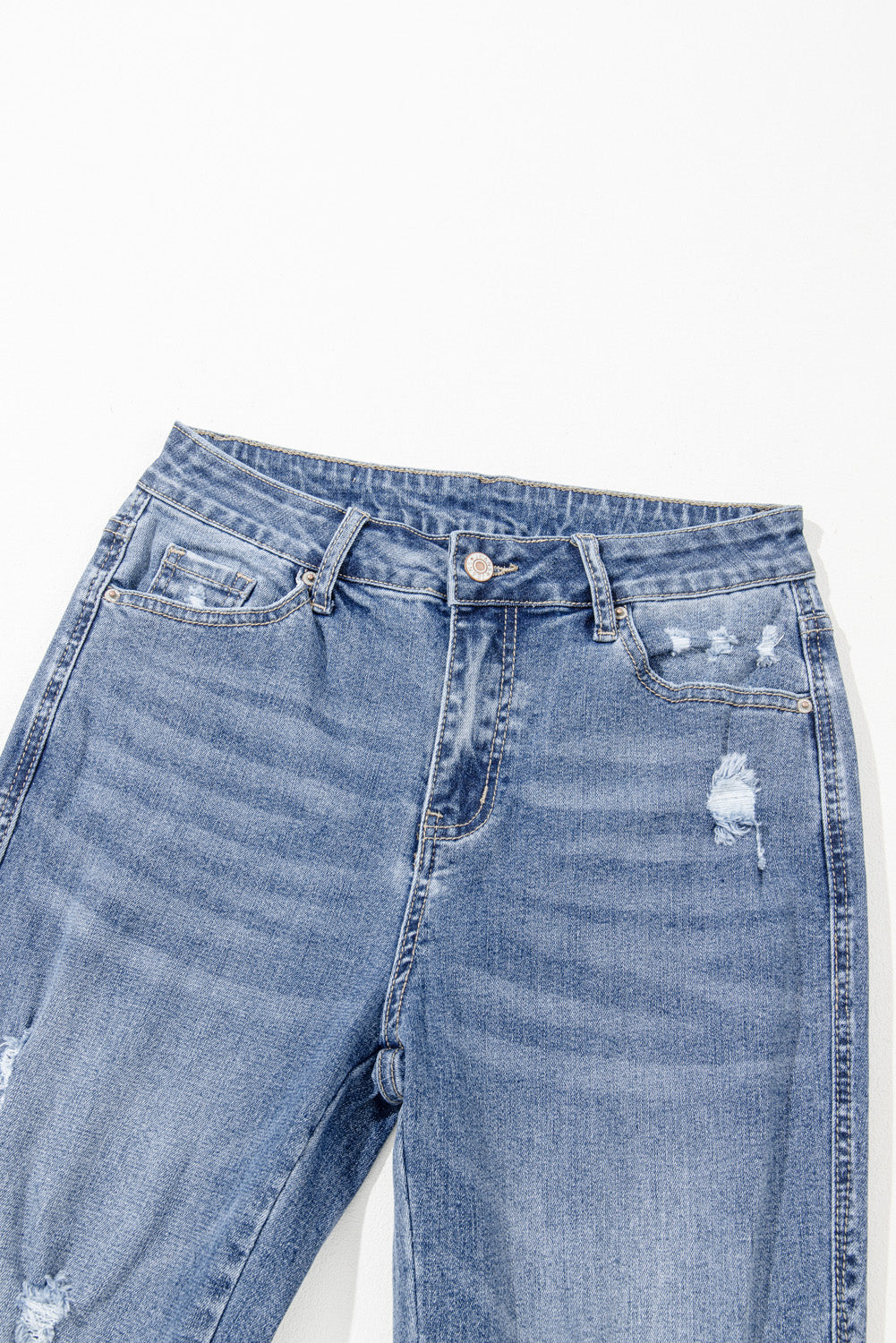 Dusk Blue High Rise Ripped Distressed Hem Flared Jeans 🇨🇳