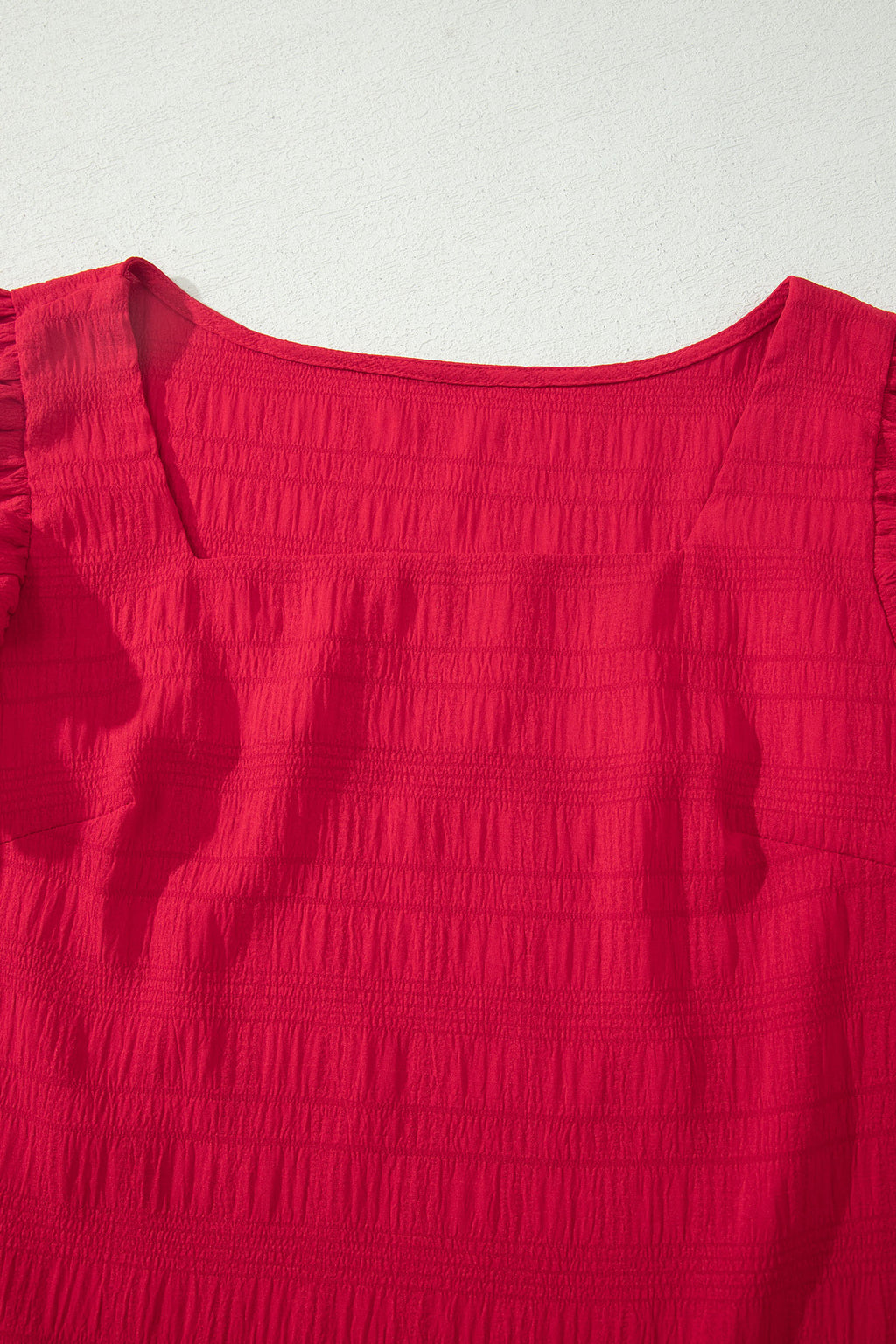 Fiery Red Textured Square Neck Top and Shirred High Waist Shorts Set 🇺🇸