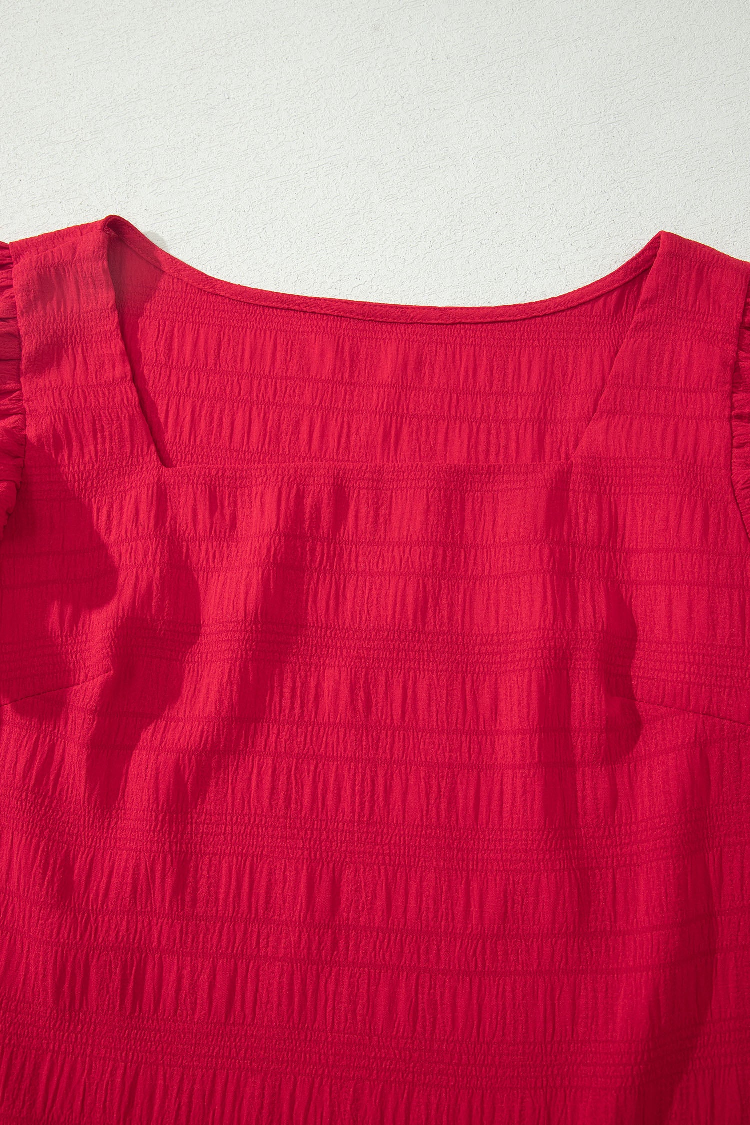 Fiery Red Textured Square Neck Top and Shirred High Waist Shorts Set 🇺🇸