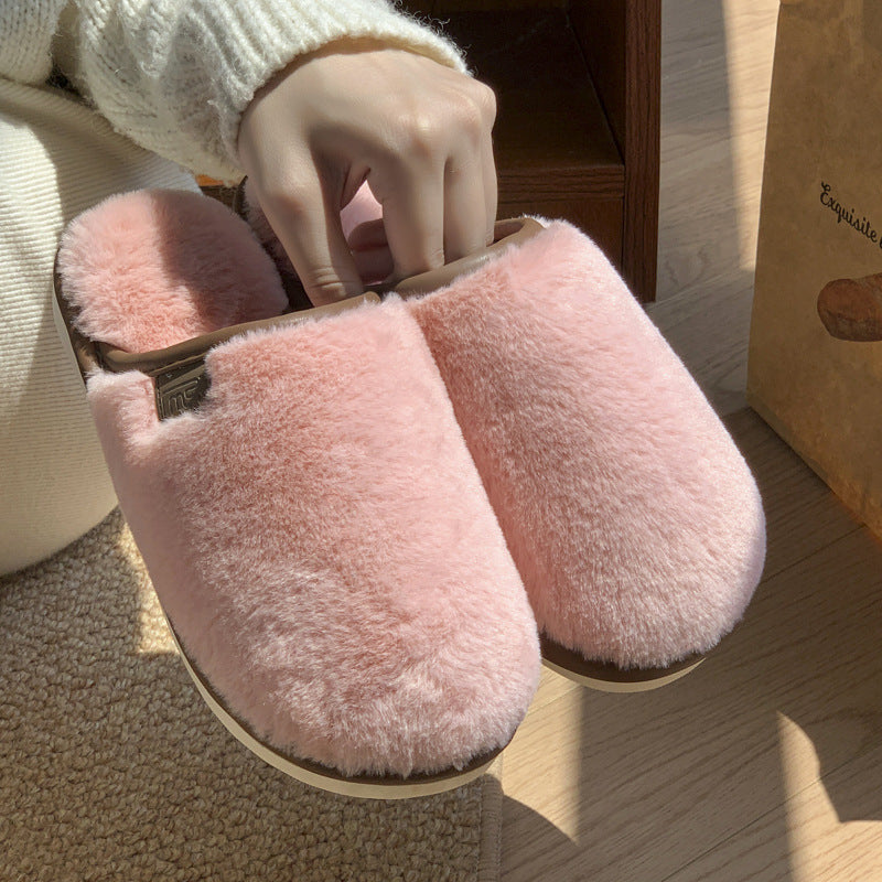 Winter Plush Slippers Warm Solid House Shoes Non-slip Bedroom Floor Home Slipper For Women Men 🇨🇳