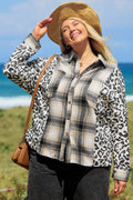 Black Plus Size Plaid Leopard Printed Patchwork Button Up Shacket 🇺🇸