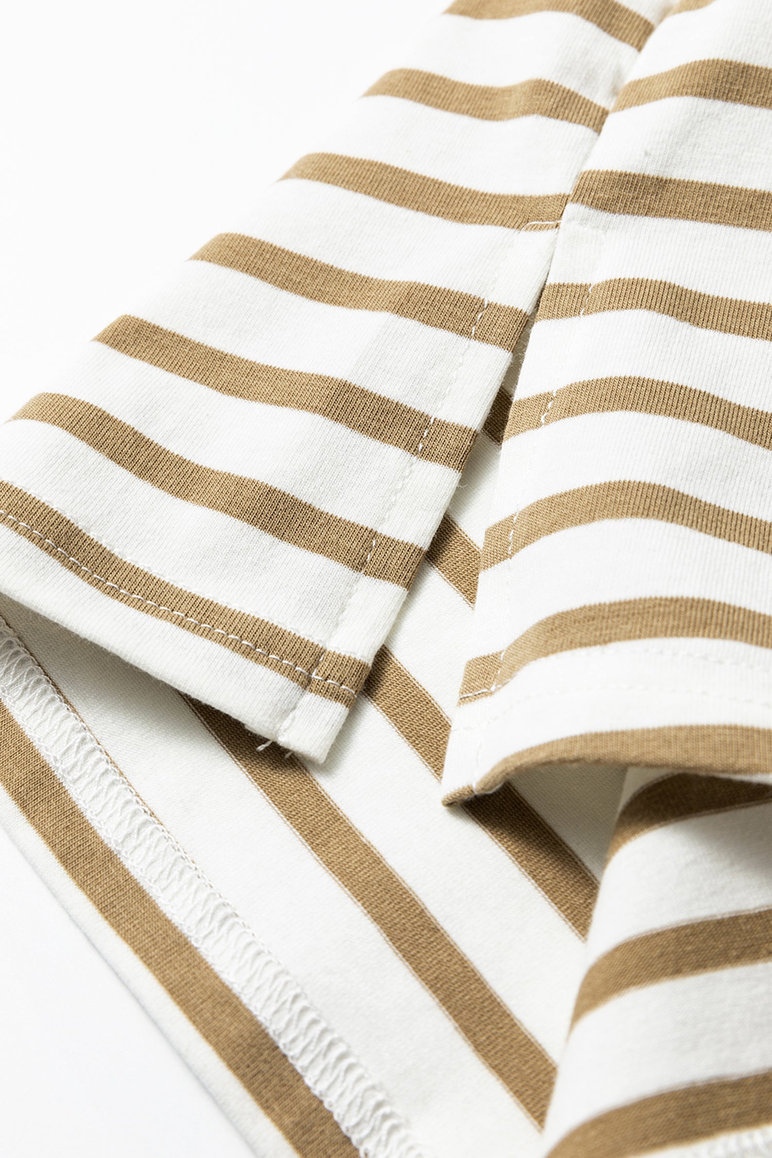 Khaki Stripe Leopard Patchwork Round Neck Loose T Shirt 🇺🇸