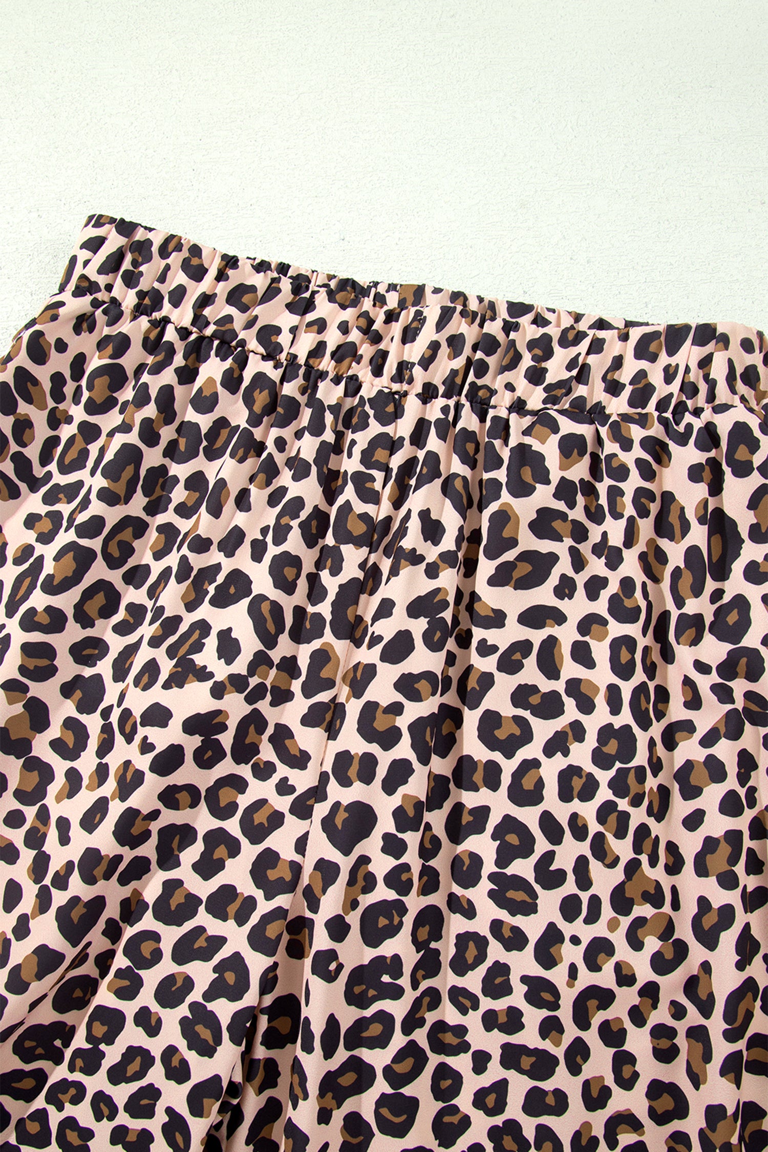 Beige Leopard Print Side Striped Detail Casual Wide Leg Pants 🇺🇸