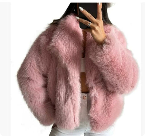 Winter Plush Coat Fashion Warm Thicken Fluffy Lapel Jacket Outwear with Casual Long Sleeve 🇨🇳