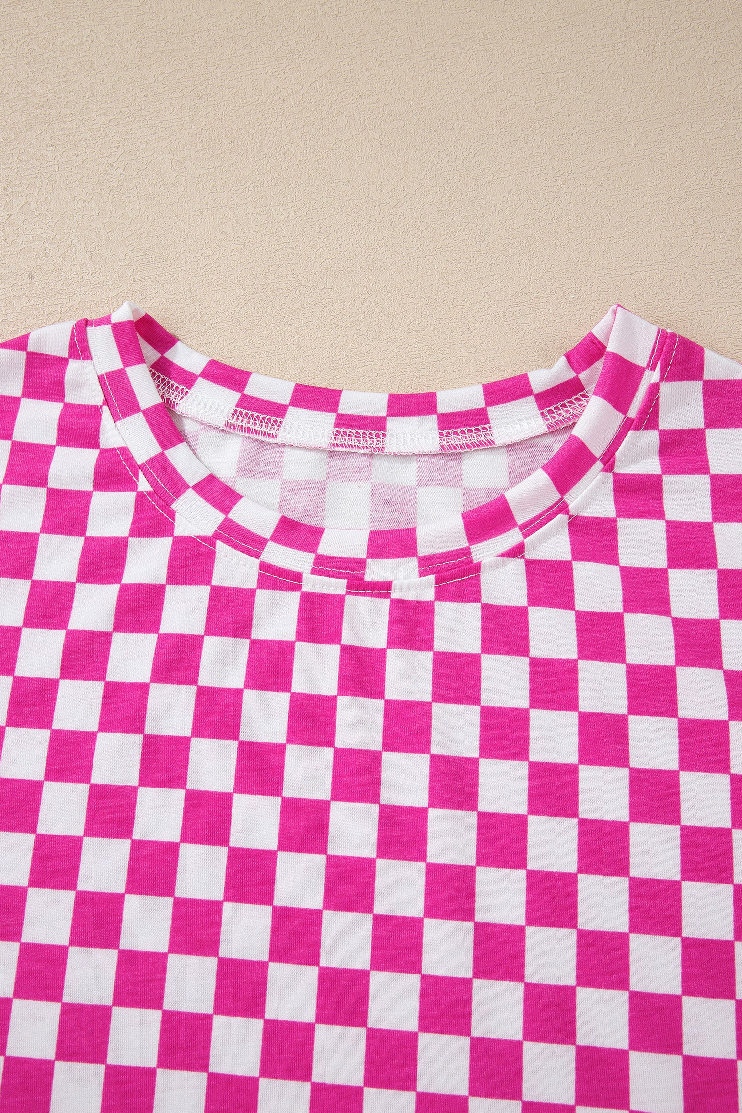 Rose Checkered Print Half Sleeve Tee 2pcs Lounge Pant Set 🇺🇸