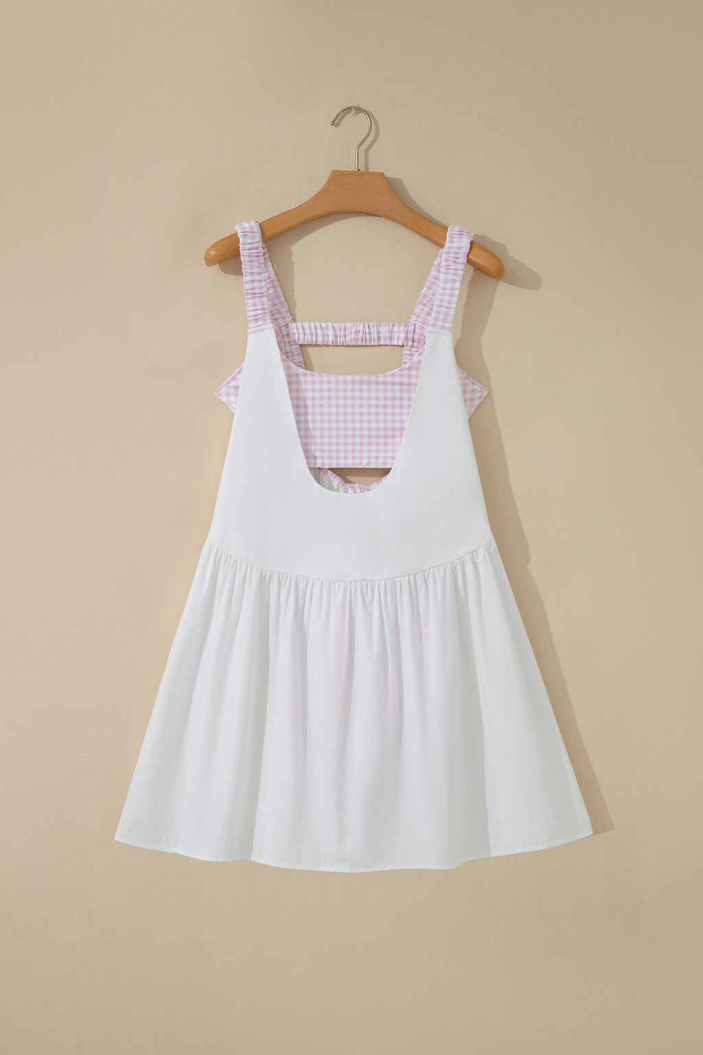 Yellow Cream Faux Two Piece Gingham Contrast Patchwork Loose Mini Dress 🇺🇸