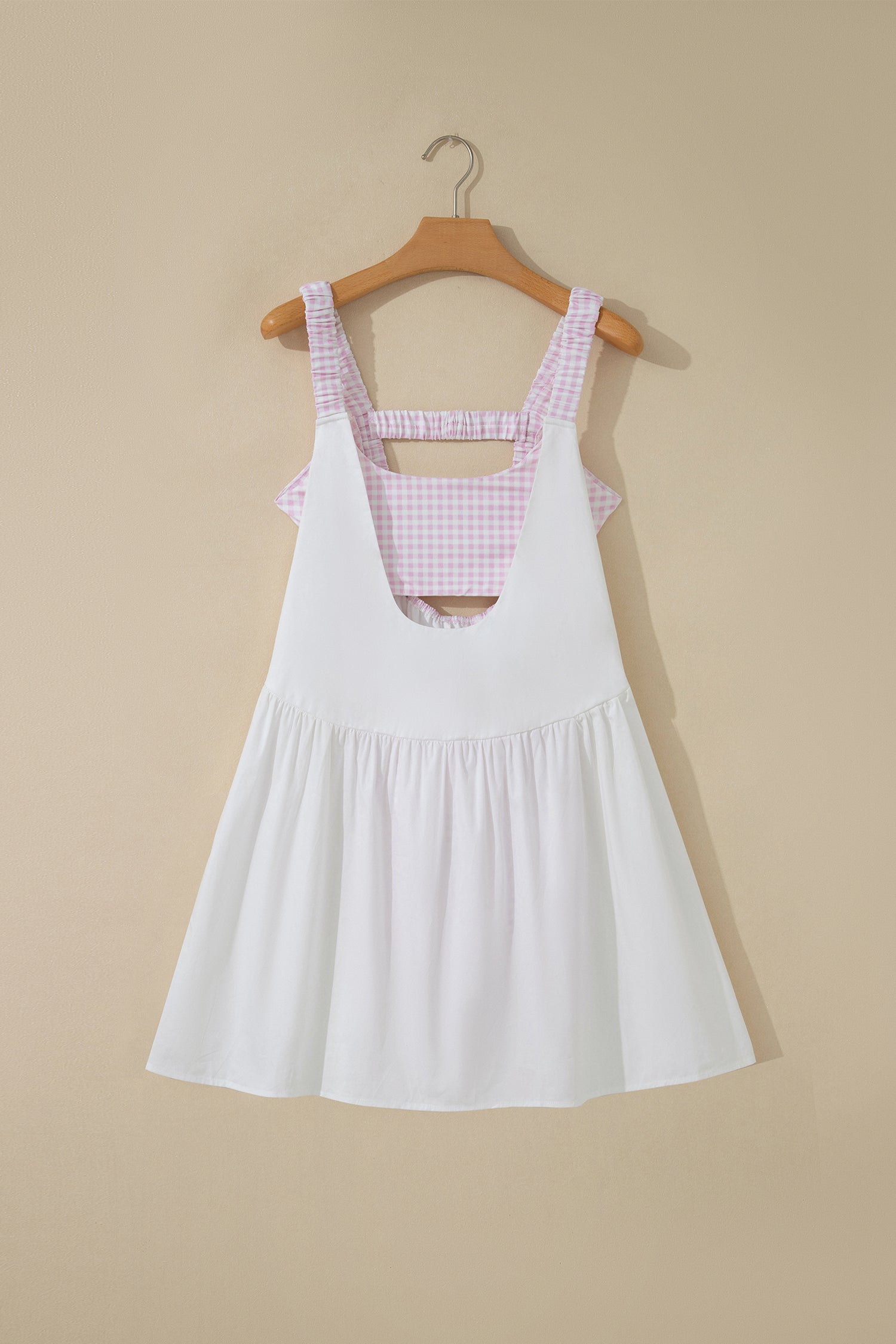 Yellow Cream Faux Two Piece Gingham Contrast Patchwork Loose Mini Dress 🇺🇸
