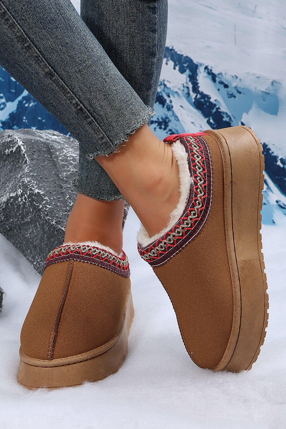 Chestnut Contrast Print Suede Plush Lined Snow Boots 🇺🇸