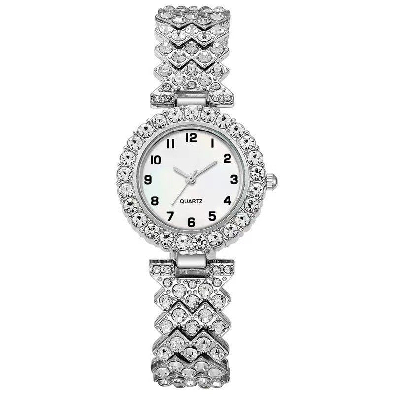 Fashion Jewelry 2pcs Luxury Fashion Women Watch Set Silver Strap Ladies Quartz Wristwatch Alloy Bracelet For Ladies Jewelry Set Clock Gift 🇨🇳