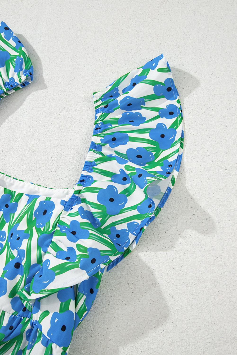 Blue Floral Print Square Neck Ruffled Strap Maxi Dress 🇨🇳
