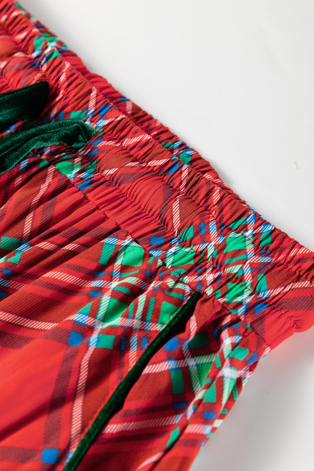 Fiery Red Christmas Plaid Satin Pajama Set with Contrast Velvet Ties 🇺🇸