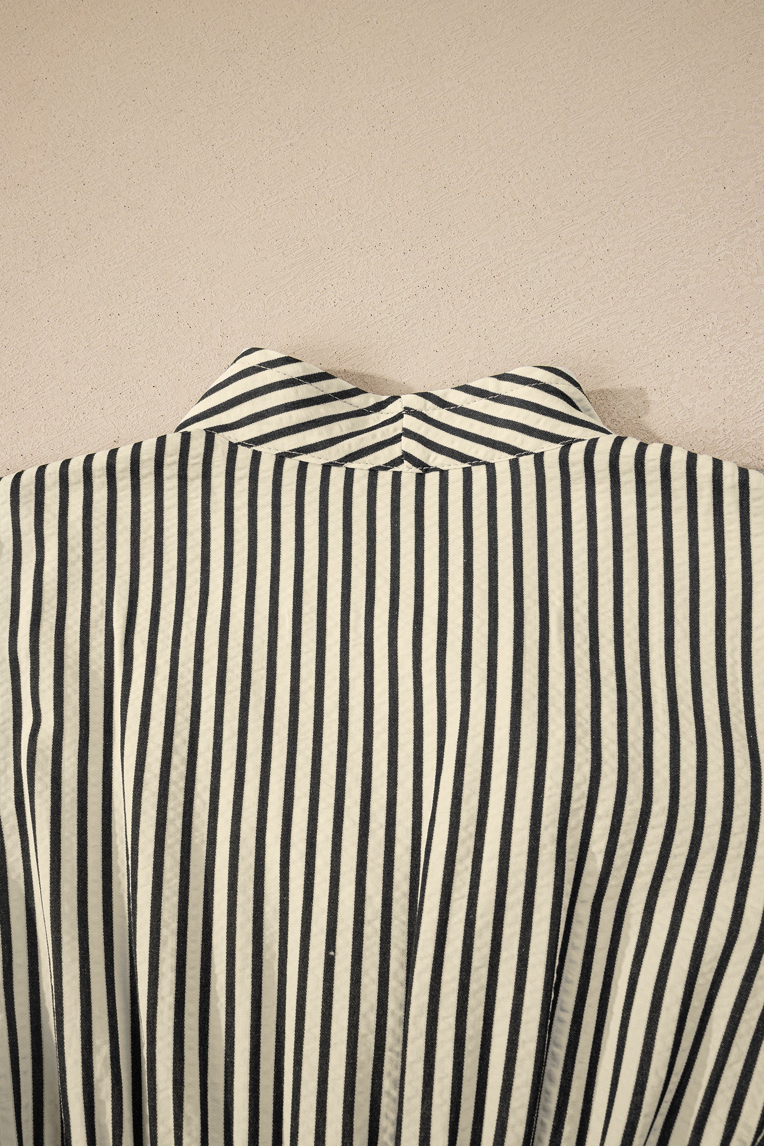 Black Stripe V Neck Zip Front Cinched High Waist Midi Dress 🇺🇸