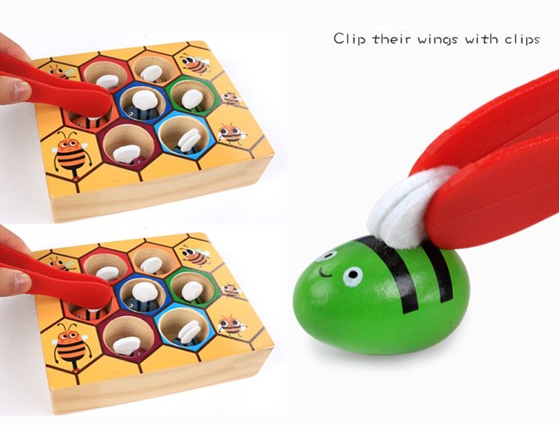 Montessori Educational Industrious Little Bees Kids Wooden Toys for Children Interactive Beehive Game Board Funny Toy Gift 🇨🇳