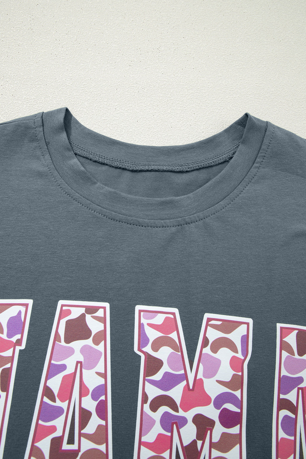 Medium Grey MAMA Letter Graphic Tee Camouflage Print Loose Pant Set 🇺🇸