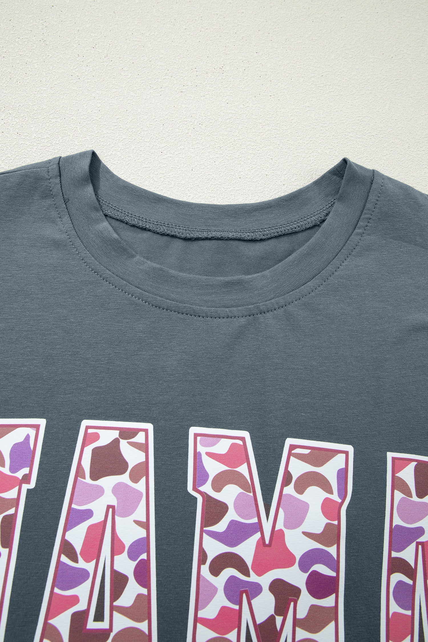 Medium Grey MAMA Letter Graphic Tee Camouflage Print Loose Pant Set 🇺🇸