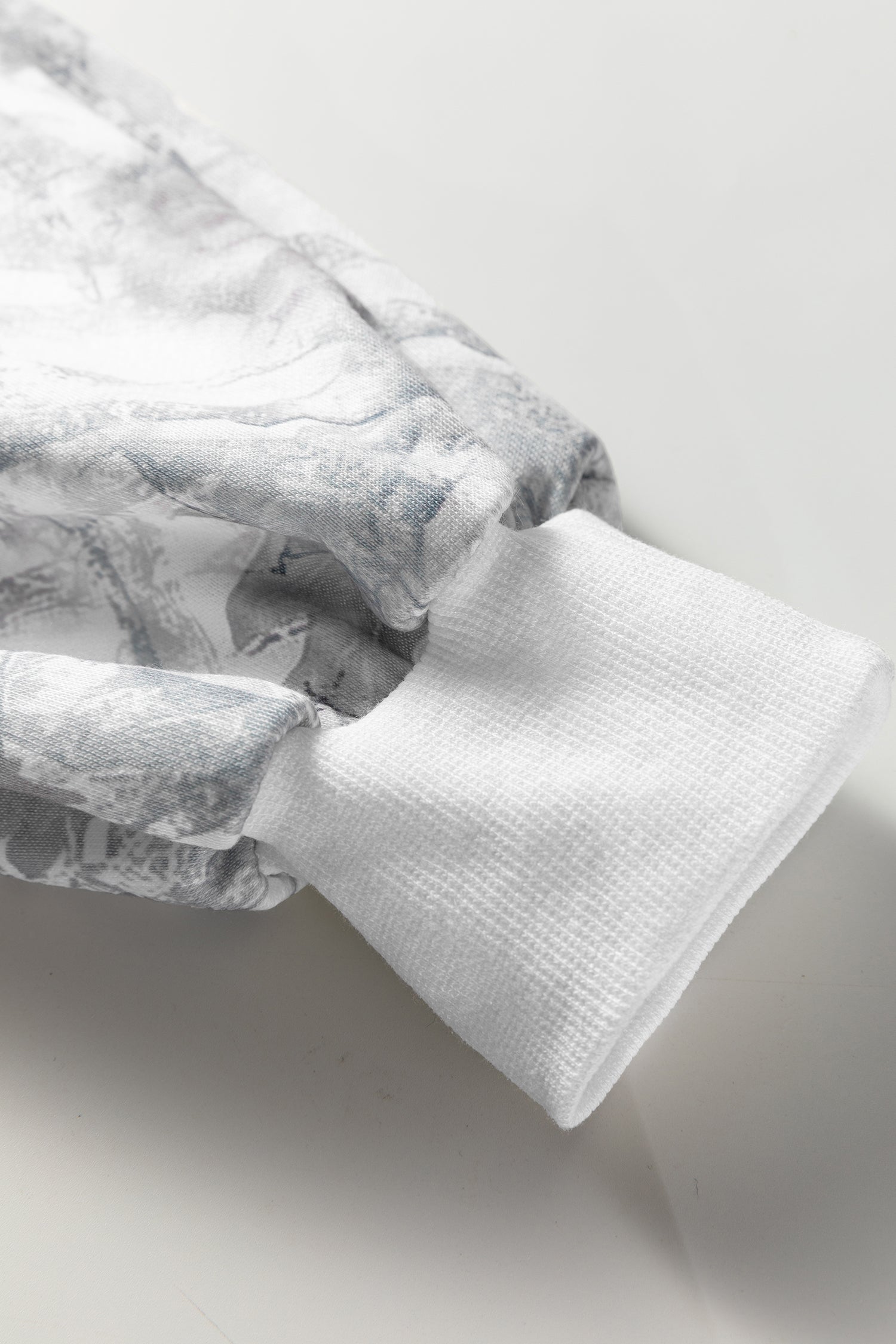 Light Grey Abstract Woodland Camo Print Baggy Pullover Drawstring Shorts Set 🇺🇸