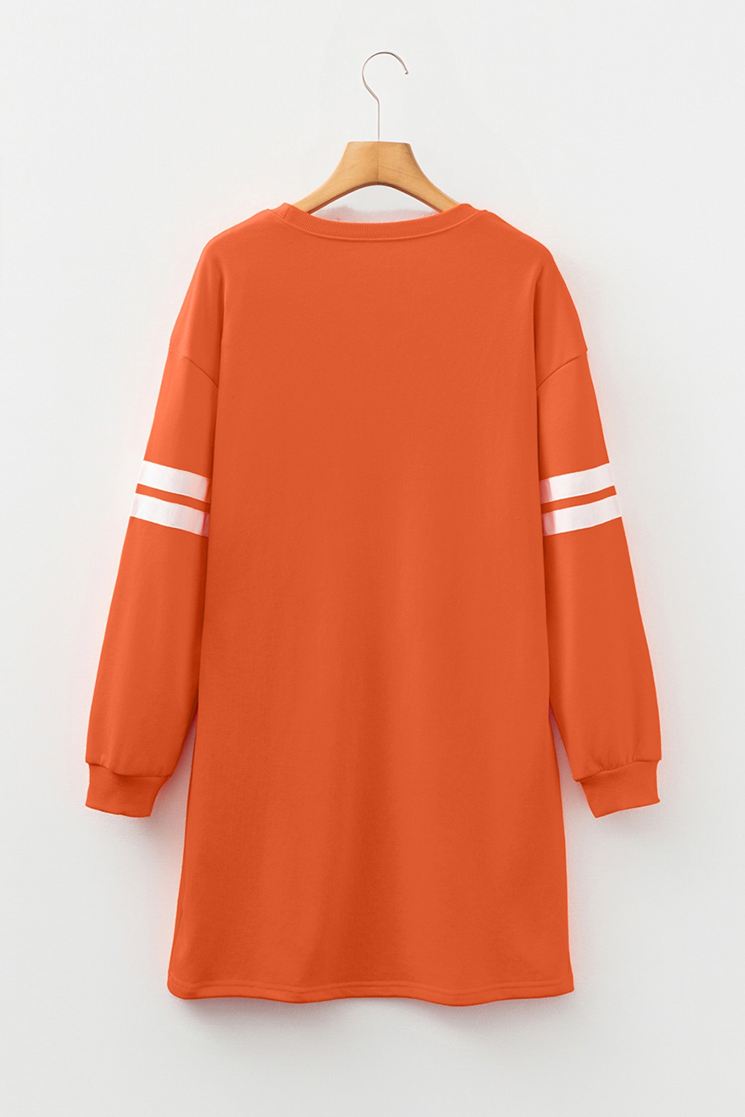 Orange Leopard Print Pumpkin Graphic Varsity Striped Long Sleeve Tunic Dress 🇺🇸