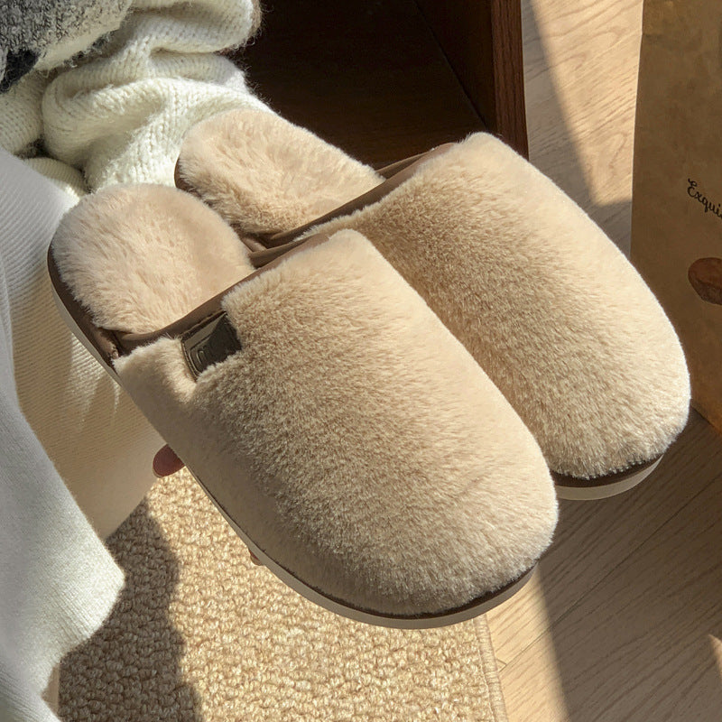 Winter Plush Slippers Warm Solid House Shoes Non-slip Bedroom Floor Home Slipper For Women Men 🇨🇳