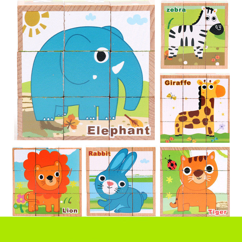High-grade Six-face Picture Wooden Jigsaw 3D Puzzle Toys Children's Early Educational Toy Cube Jigsaw Puzzle Baby Kids Gifts 🇨🇳