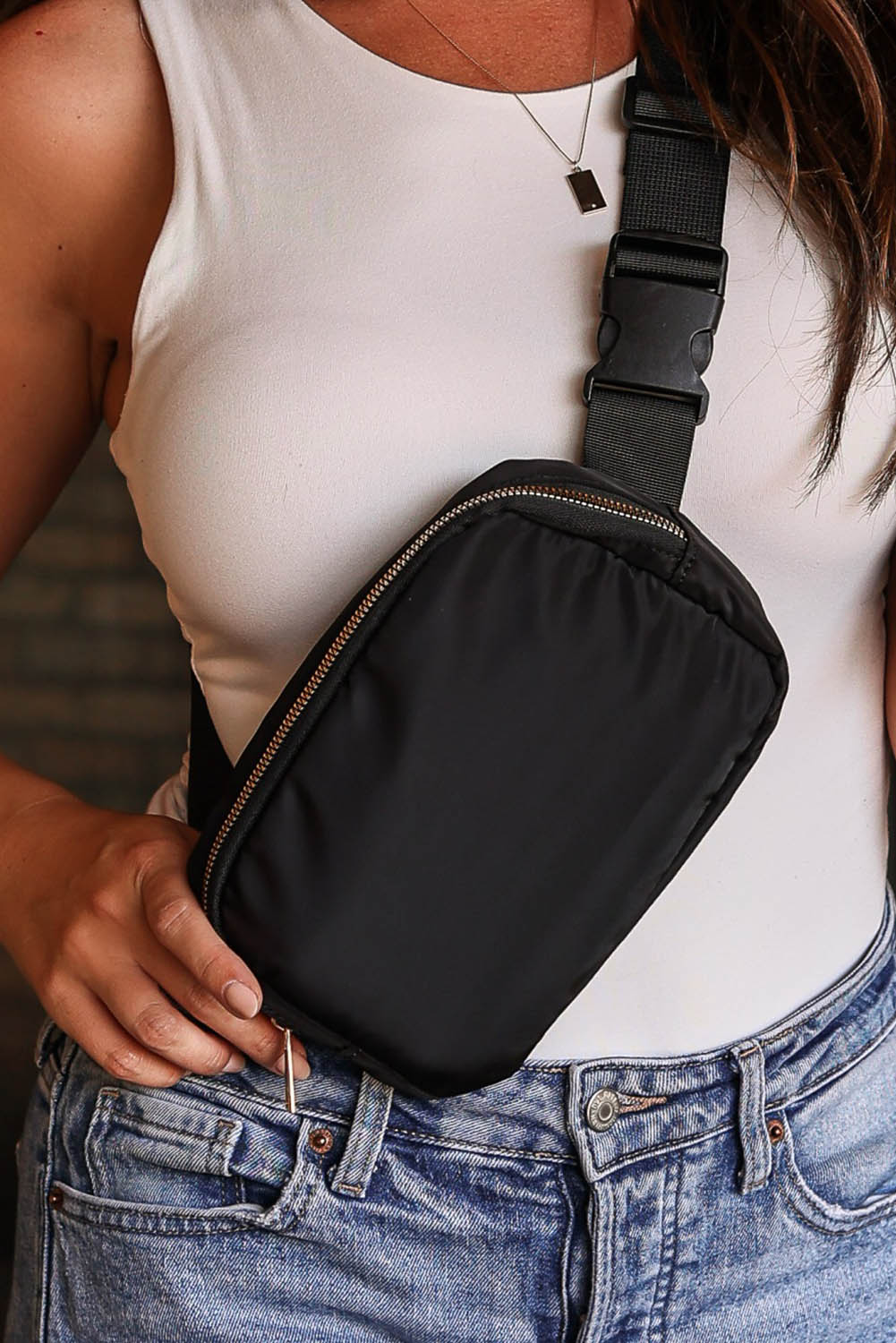 Black Waterproof Zipped Crossbody Chest Bag 20*5*14cm 🇺🇸