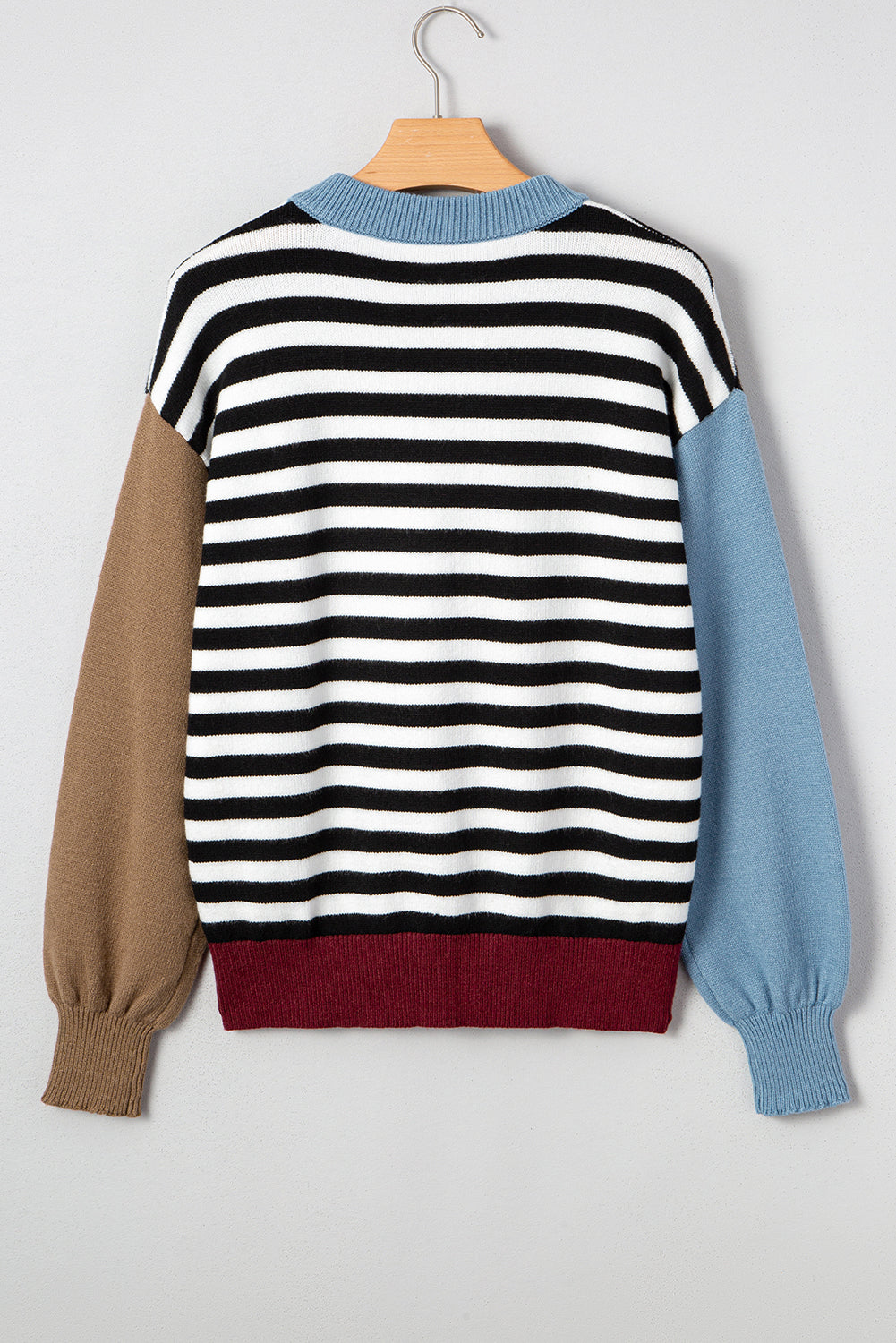 Color black Striped Panels Colorblock Sleeve Chic Sweater 🇺🇸