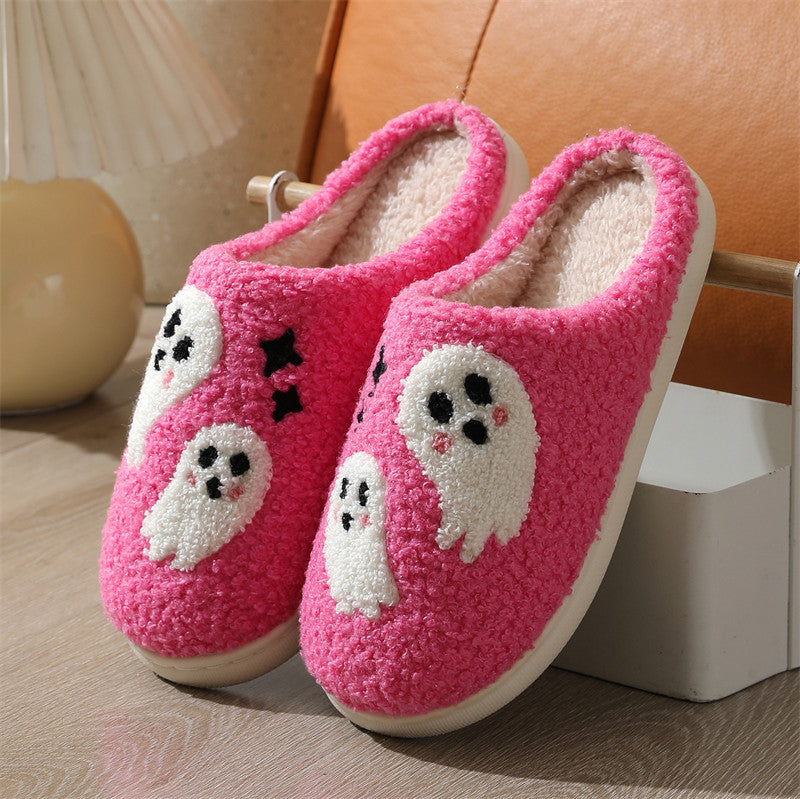 Halloween Cartoon Ghost Cotton Slippers For Women Indoor Non-slip Bedroom Floor Slipper Winter House Shoes 🇬🇧
