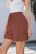 Chestnut Lace Splicing Drawstring Elastic Waist Loose Linen Shorts 🇺🇸