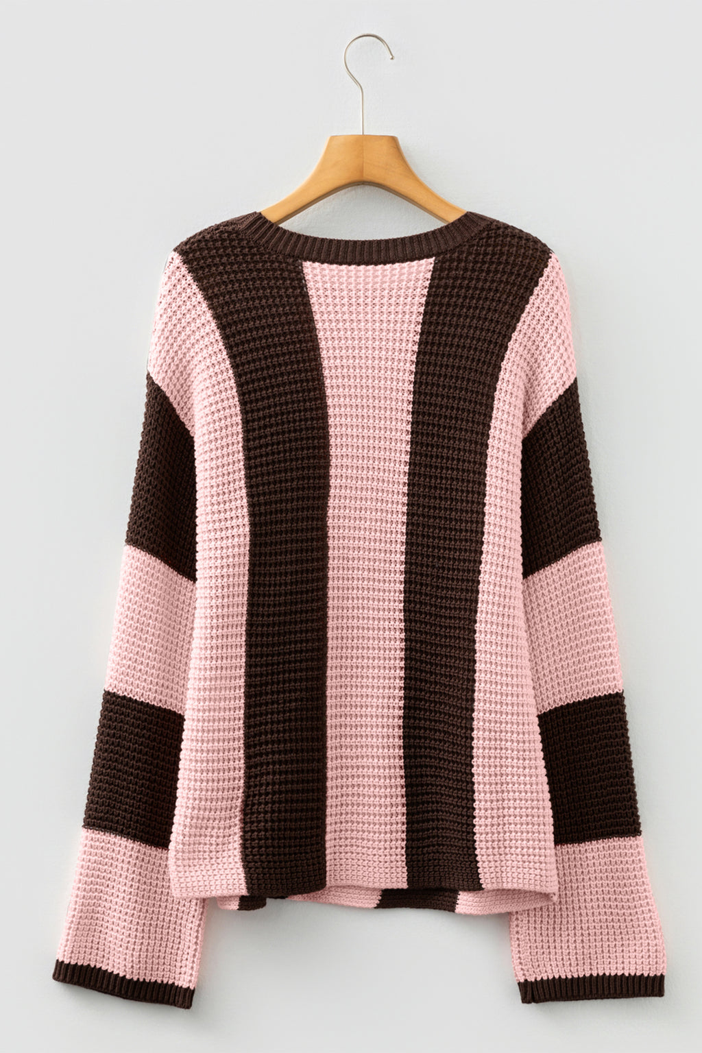 Fushia Striped Color Block Thermal Textured Knit Drop Shoulder Sweater 🇺🇸