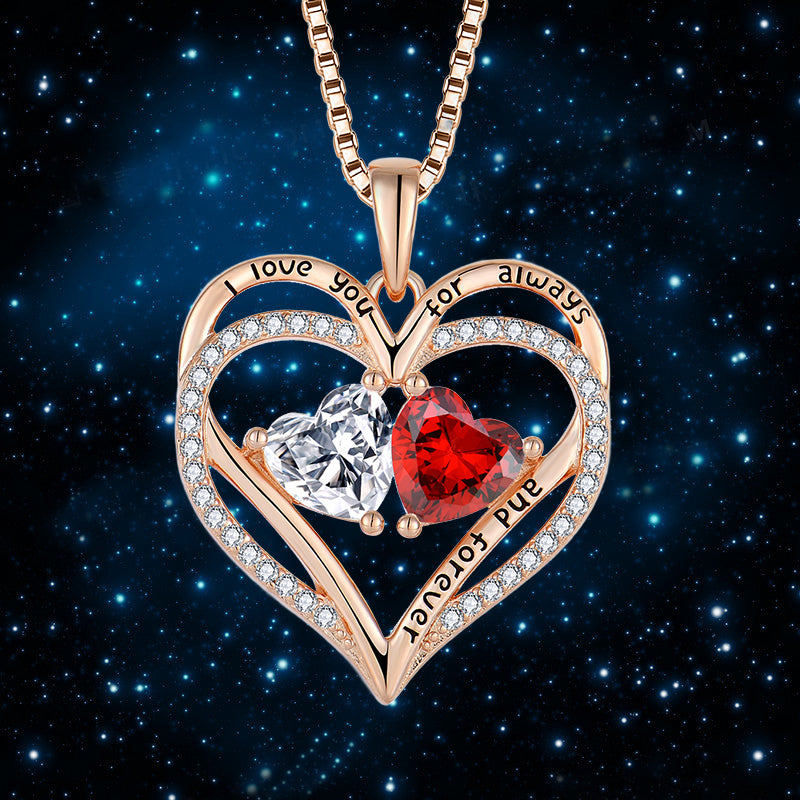 S925 Silver Double Love Necklace With Rhinestones Fashion Personality Heart-shaped Necklace 🇨🇳