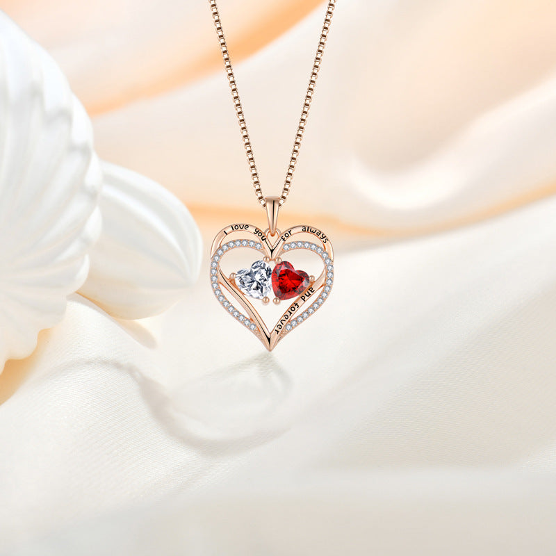 S925 Silver Double Love Necklace With Rhinestones Fashion Personality Heart-shaped Necklace 🇨🇳