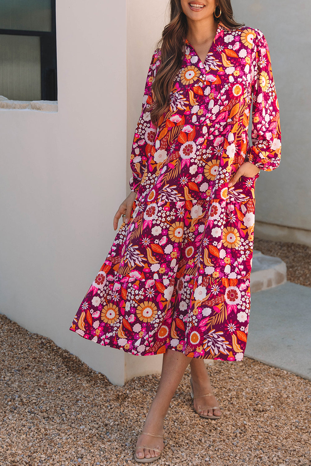 Purple Collared Tiered Flowy Long Dress 🇺🇸
