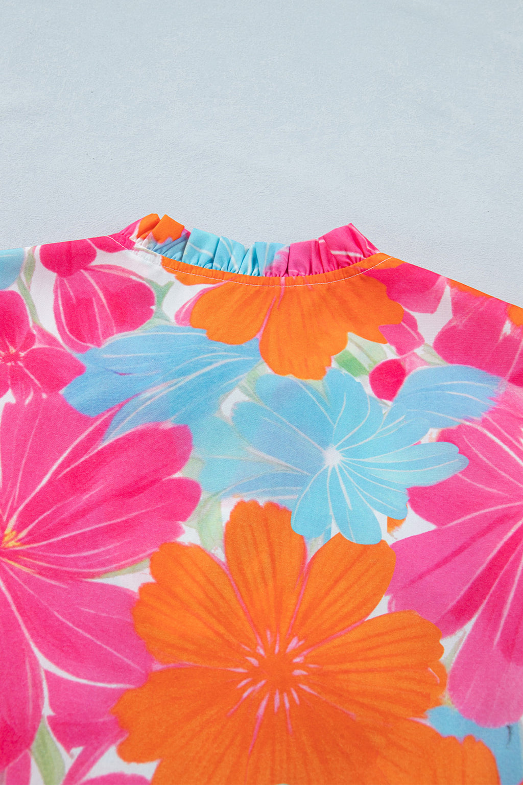 Multicolour Vibrant Flower Printed Tie V Neck Ruffle Trim Sleeveless Blouse 🇺🇸